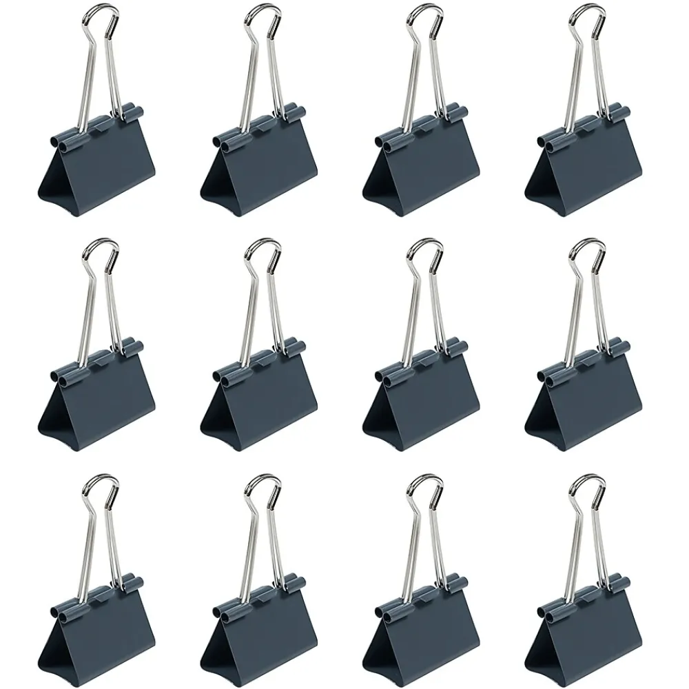 Clips & Fasteners|JAM Paper Large Binder Clips, 1" Capacity, Grey, 12 Clips/Pack (340BCGY) Gray