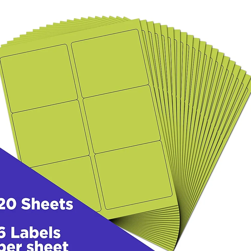 Hot JAM Paper Laser/Inkjet Address Label, 4" x 3 3/8", , 6 Labels/Sheet, 12 Sheets/Pack (302725780) Ultra Lime Green