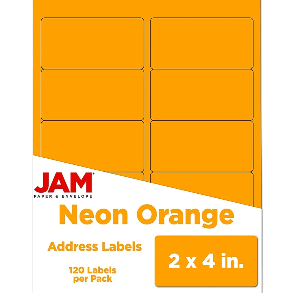New JAM Paper Laser/Inkjet Shipping Labels, 2" x 4", , 10 Labels/Sheet, 12 Sheets/Pack (35432826) Neon Orange