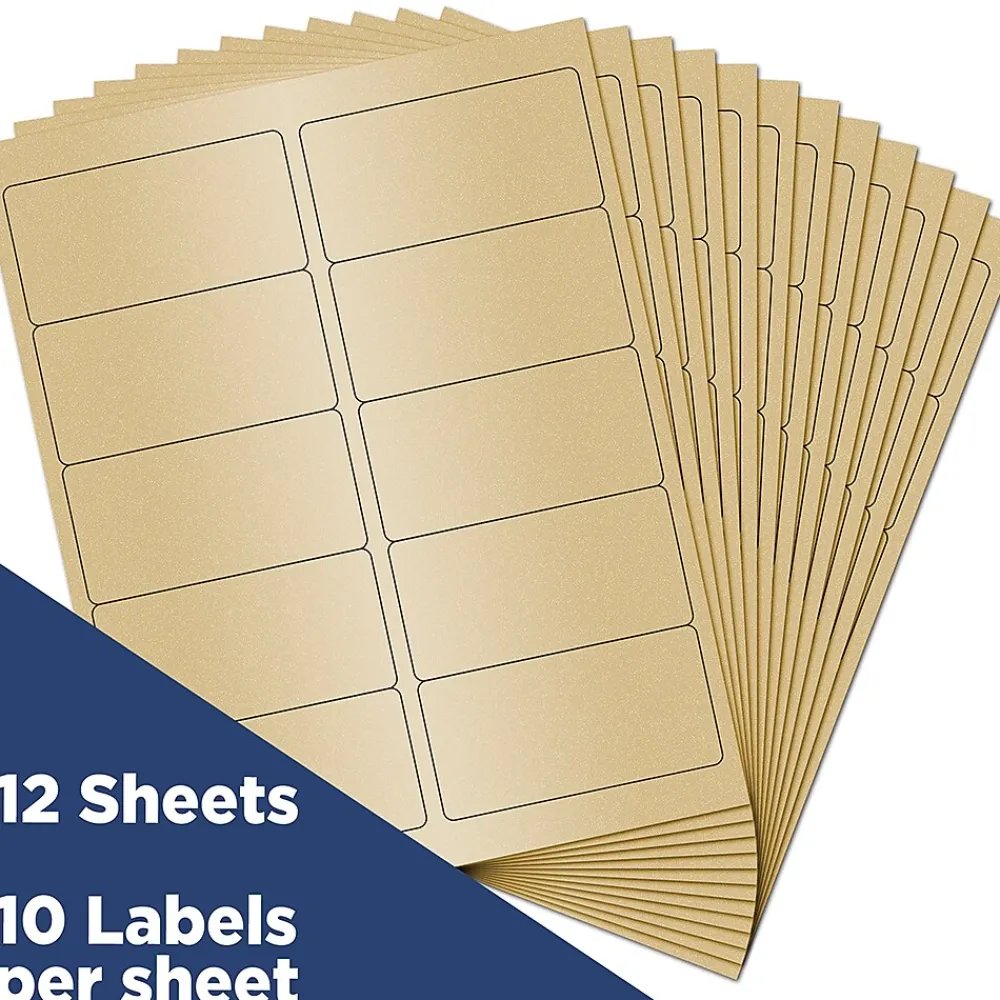 Discount JAM Paper Laser/Inkjet Shipping Labels, 2" x 4", , 10 Labels/Sheet, 12 Sheets/Pack (40732538) Gold Metallic