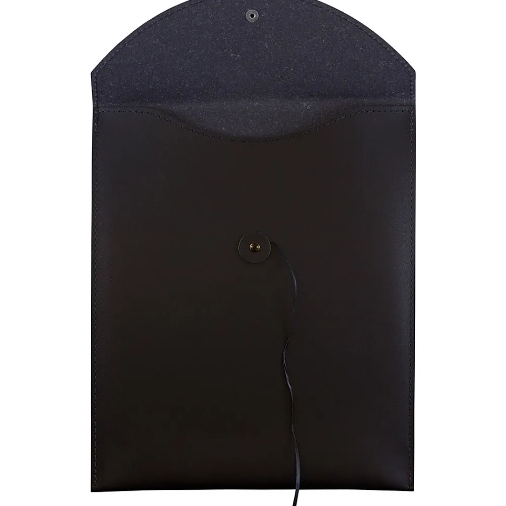 Best JAM Paper ® Leather Portfolio Open End Envelope with Button and String, 9.5 x 12.5, Black, Sold Individually (CF65LBL)