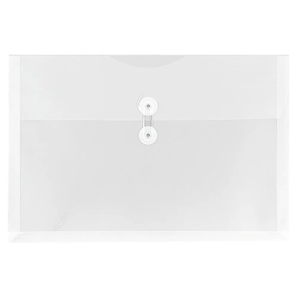 Online JAM Paper Plastic Envelopes with Button and String Tie Closure, Legal Size, Clear, 12/Pack (219B1CL)