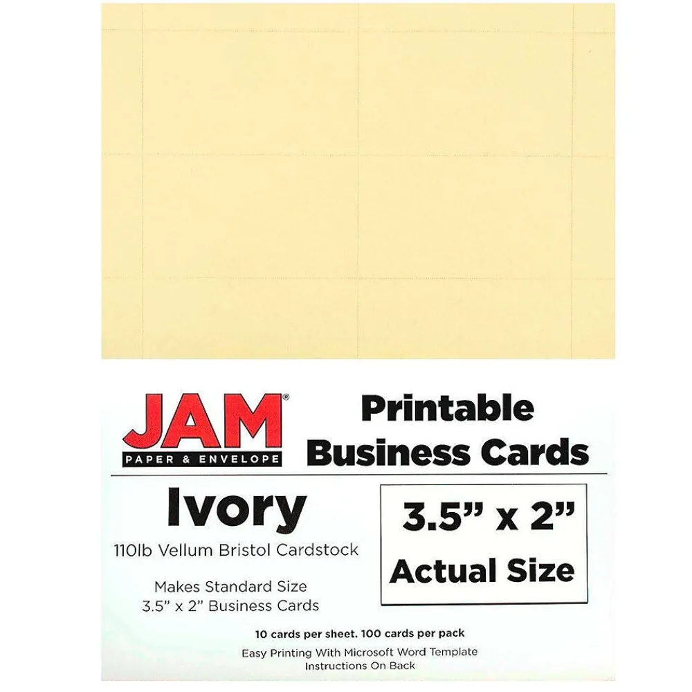 Business Cards*JAM Paper ® Printable Business Cards, 3 1/2 x 2, Ivory Vellum, 100/Pack (22130976)