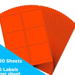 Sale JAM Paper Shipping Labels, 3 1/3" x 4", , 6 Labels/Sheet, 20 Sheets/Pack (354328040) Neon Red