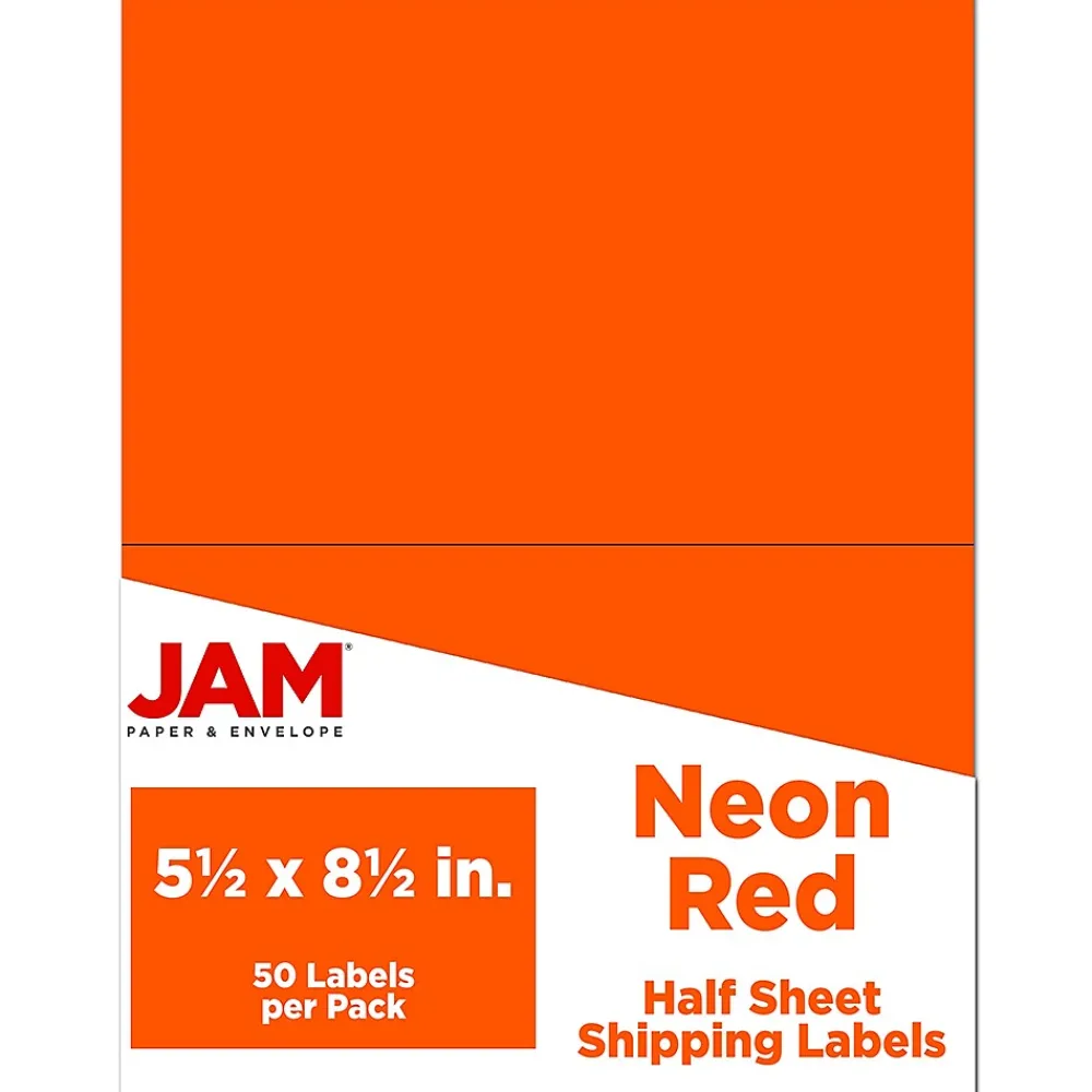 Clearance JAM Paper Shipping Labels, Half Page, 5 1/2" x 8 1/2", , 2 Labels/Sheet, 25 Sheets/Pack (359429625) Neon Red