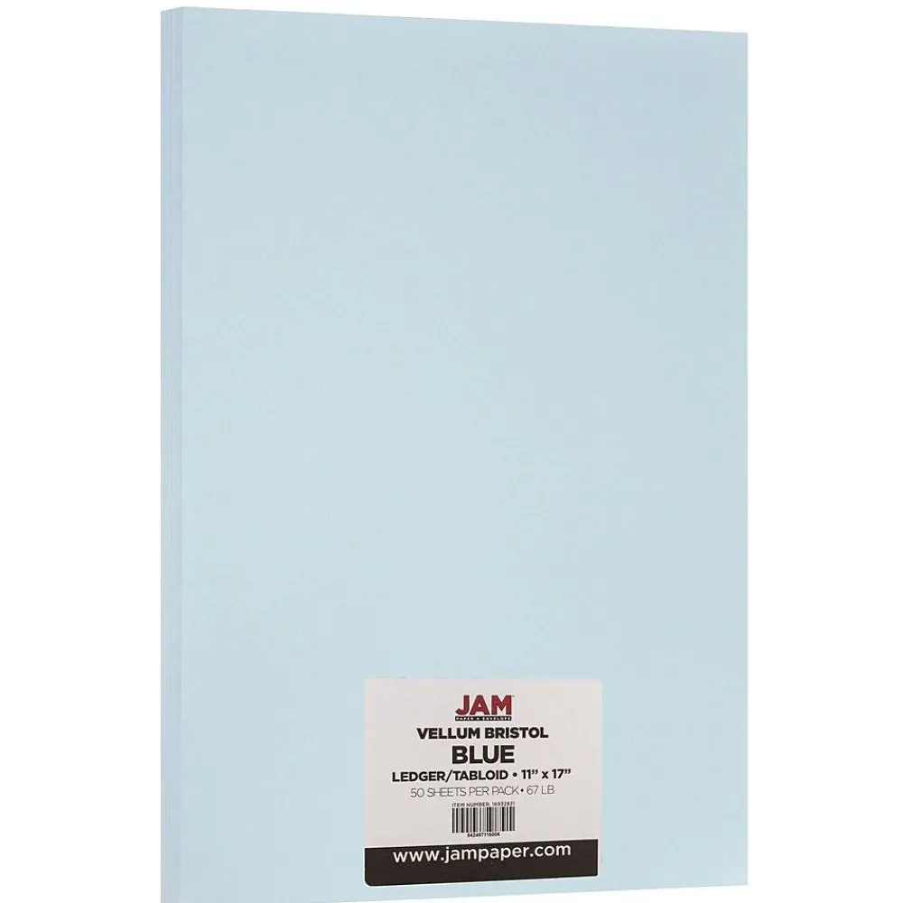 Card Stock*JAM Paper ® Vellum Bristol 67lb Colored Cardstock, 11 x 17 Tabloid Coverstock, Blue, 50 Sheets/Pack (16932831)