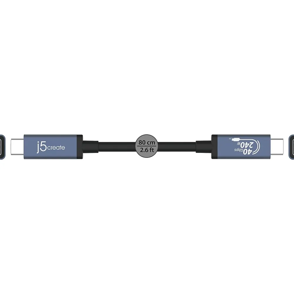 j5create 2.6' USB C to USB C Cable, Male to Male, Black/Space Gray (JUC29L08)