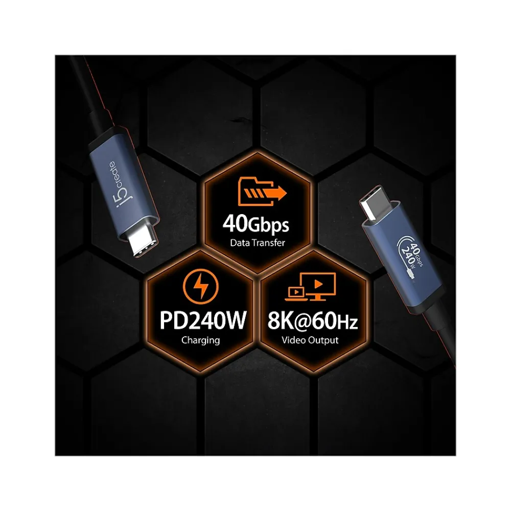 j5create 2.6' USB C to USB C Cable, Male to Male, Black/Space Gray (JUC29L08)