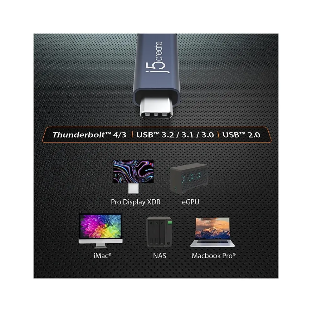j5create 2.6' USB C to USB C Cable, Male to Male, Black/Space Gray (JUC29L08)