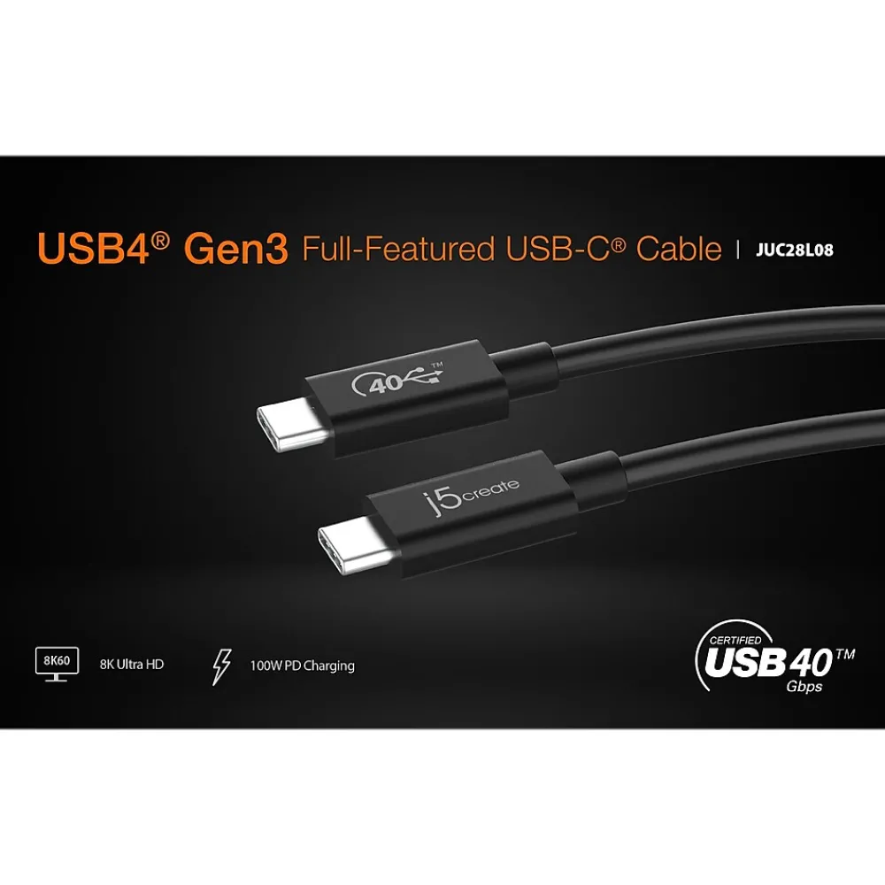j5create 2.6' USB C to USB C Power Cable, Male to Male, Black (JUC28L08)