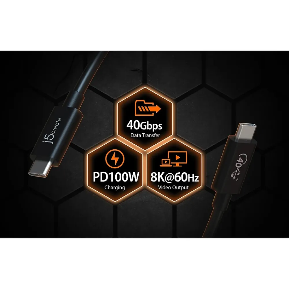 j5create 2.6' USB C to USB C Power Cable, Male to Male, Black (JUC28L08)