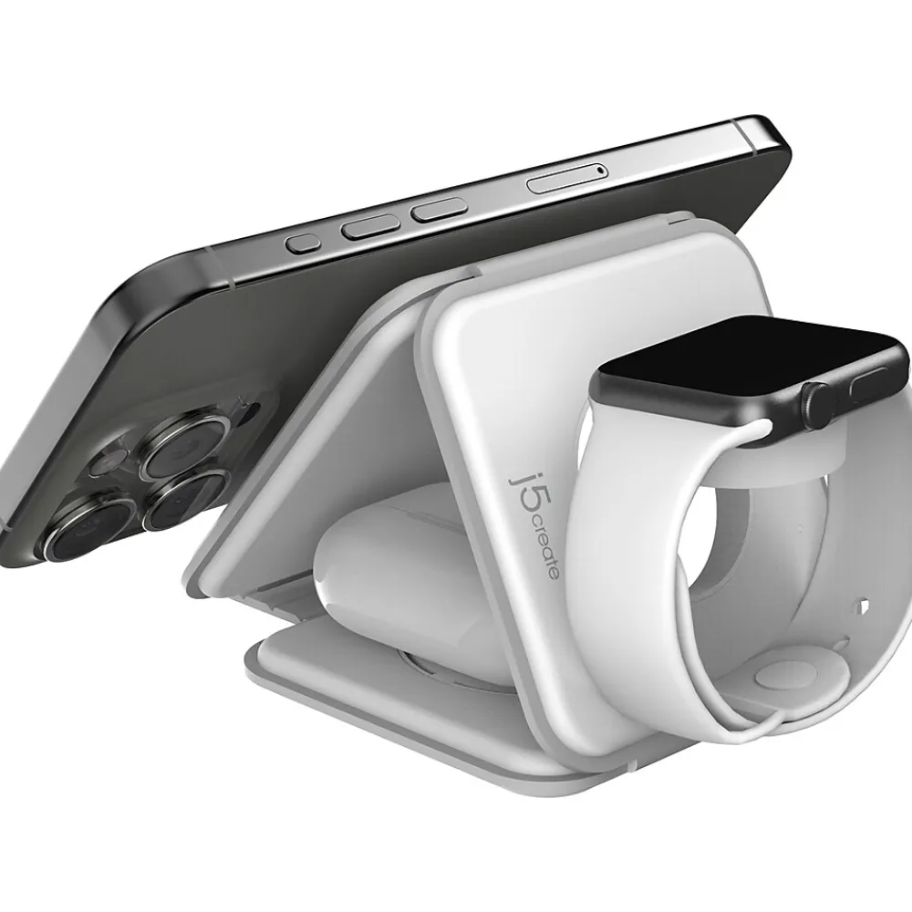 Magnetic Wireless 3-in-1 Charging Station, White (JUPW3215)<j5create Clearance