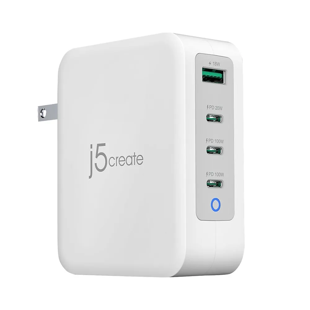 130W GaN USB-C 4-Port Charger for Laptops, Tablets, and Mobile Devices, White (JUP43130)<j5create