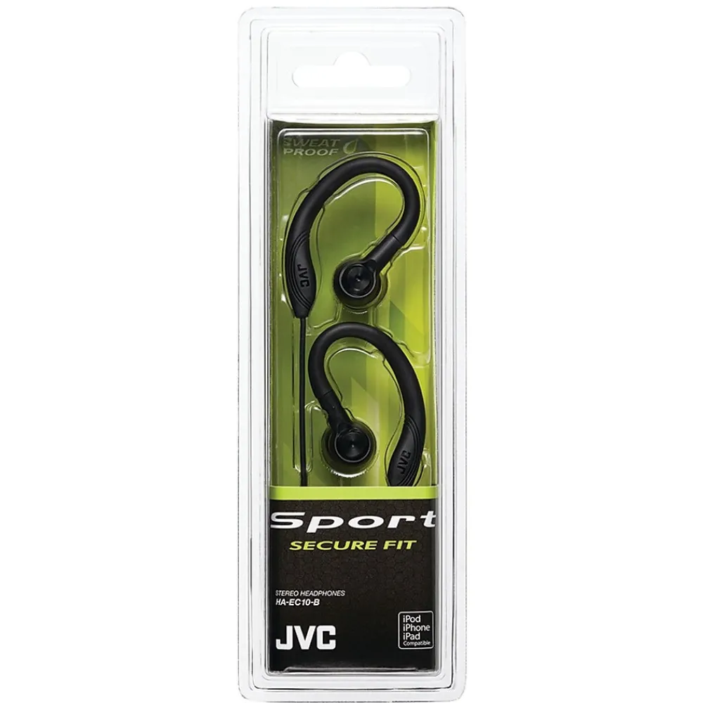 HA EC10B Sweat Proof Stereo Headphones, Black (HA-EC10B)<JVC Clearance