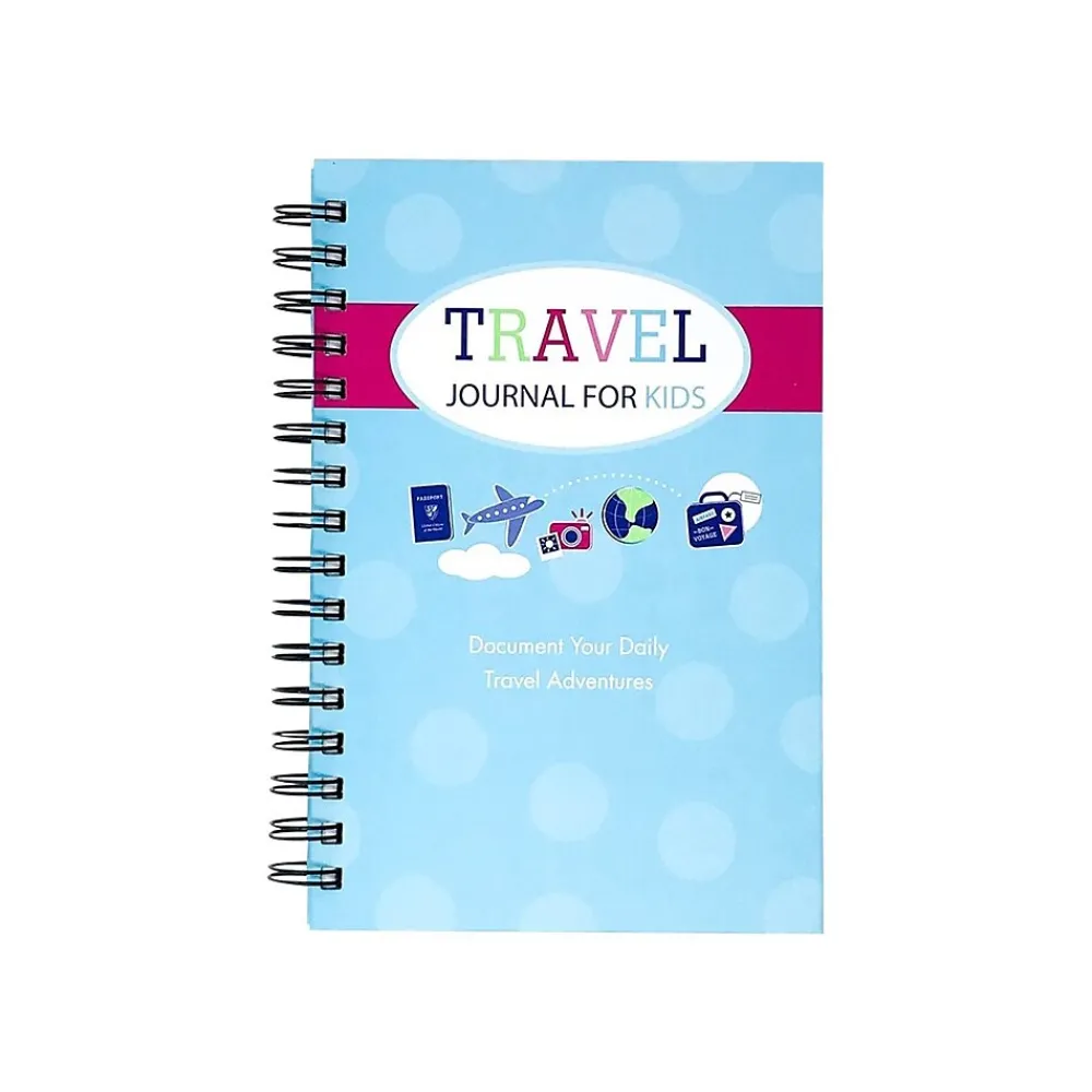 Journals|Kahootie Co. Travel Journal For Kids Hardcover Journal, 5.5" x 8.5", Wide Ruled, Pink/Teal, 60 Pages (TRAVTP-H)