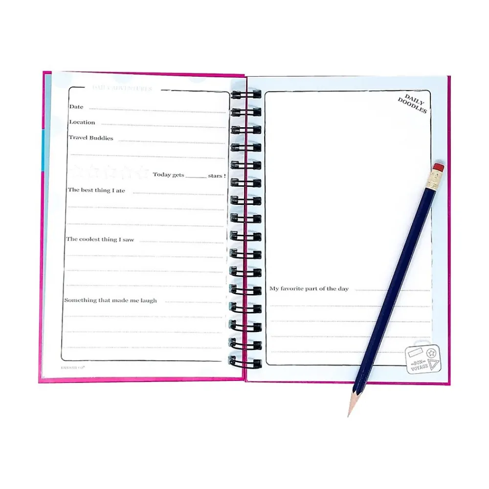 Journals|Kahootie Co. Travel Journal For Kids Hardcover Journal, 5.5" x 8.5", Wide Ruled, Pink/Teal, 60 Pages (TRAVTP-H)