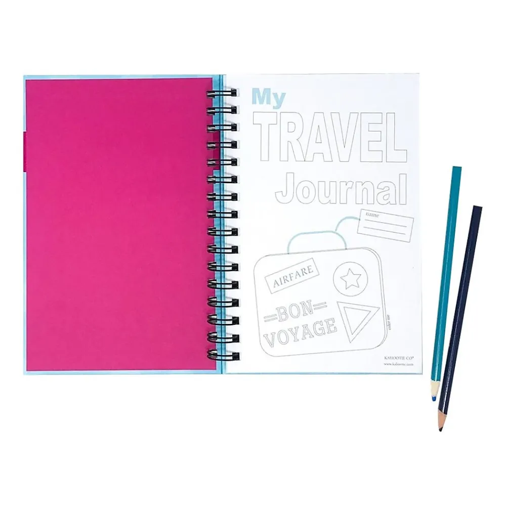 Journals|Kahootie Co. Travel Journal For Kids Hardcover Journal, 5.5" x 8.5", Wide Ruled, Pink/Teal, 60 Pages (TRAVTP-H)
