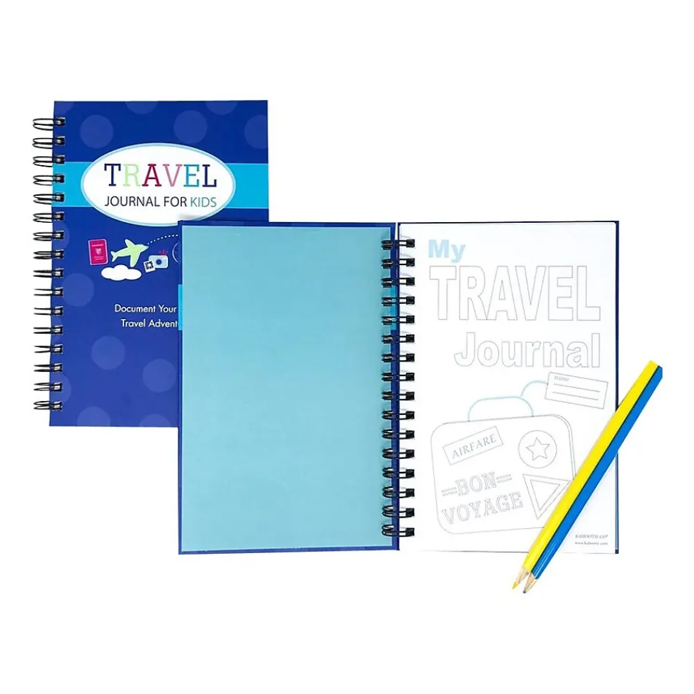 Journals|Kahootie Co. Travel Journal For Kids Hardcover Journal, 5.5" x 8.5", Wide Ruled, Royal Blue, 60 Pages (TRAVB-H)