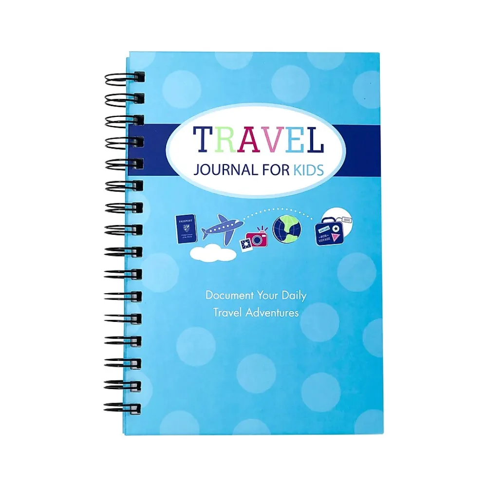 Journals|Kahootie Co. Travel Journal For Kids Hardcover Journal, 5.5" x 8.5", Wide Ruled, Blue/Teal, 60 Pages (TRAVTB-H)