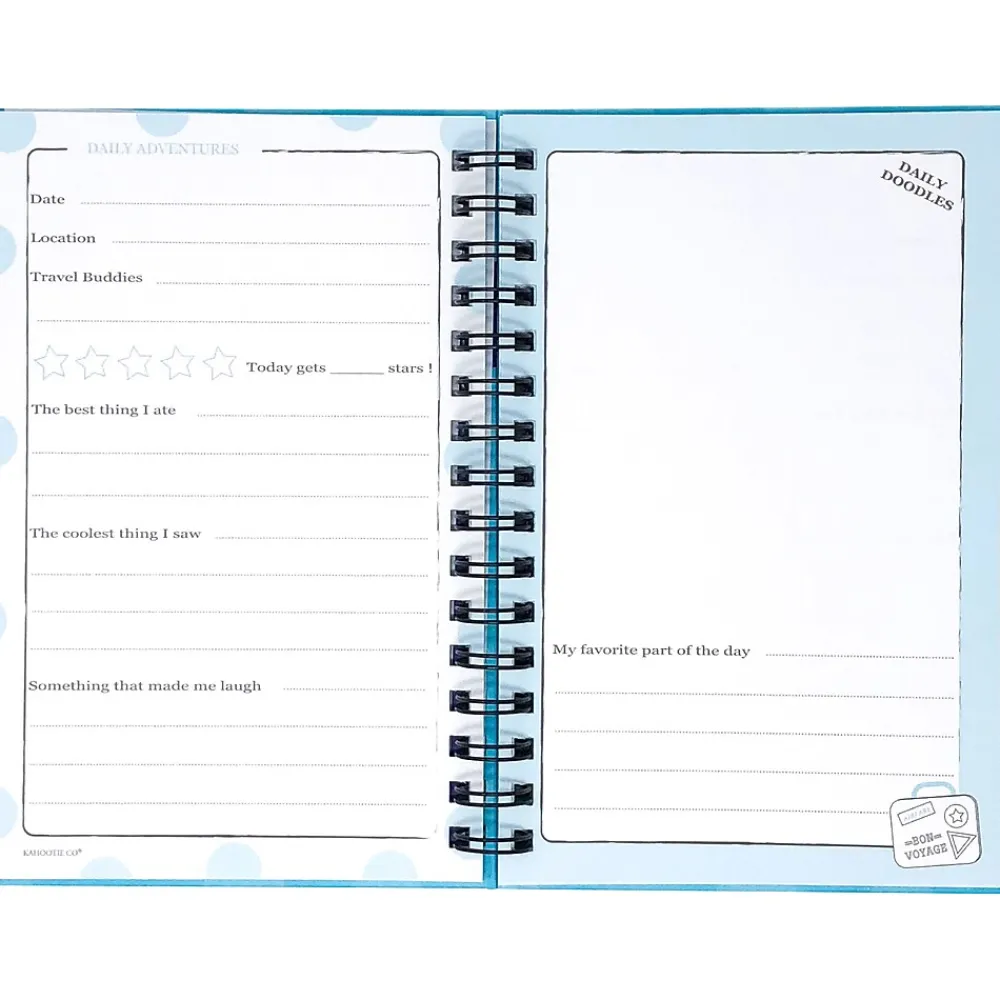 Journals|Kahootie Co. Travel Journal For Kids Hardcover Journal, 5.5" x 8.5", Wide Ruled, Blue/Teal, 60 Pages (TRAVTB-H)