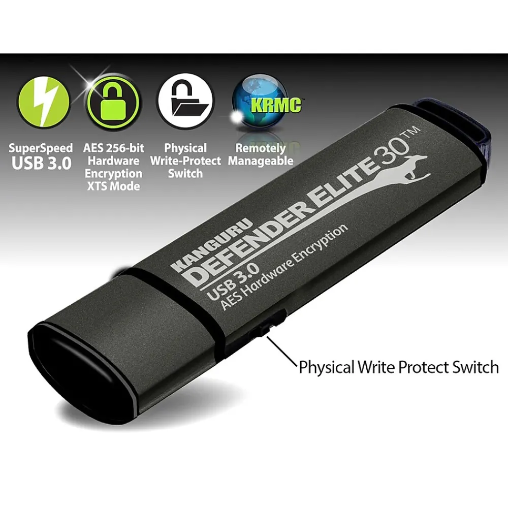 Discount Kanguru Defender Elite 30 512GB USB 3.2 Flash Drive, Black (KDFE30-512G)