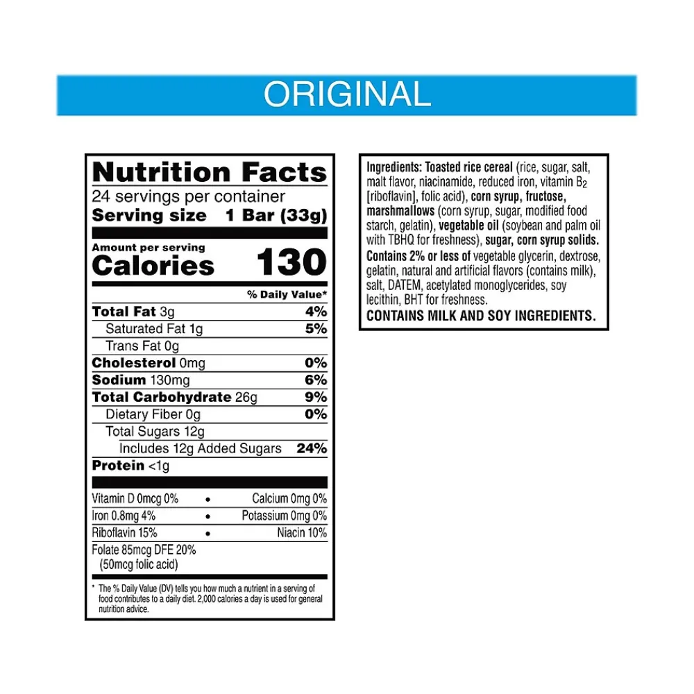 Kellogg's Rice Krispie Treats Homestyle Original Cereal Bar, 1.16 oz., 24 Bars/Box (KEE27140)