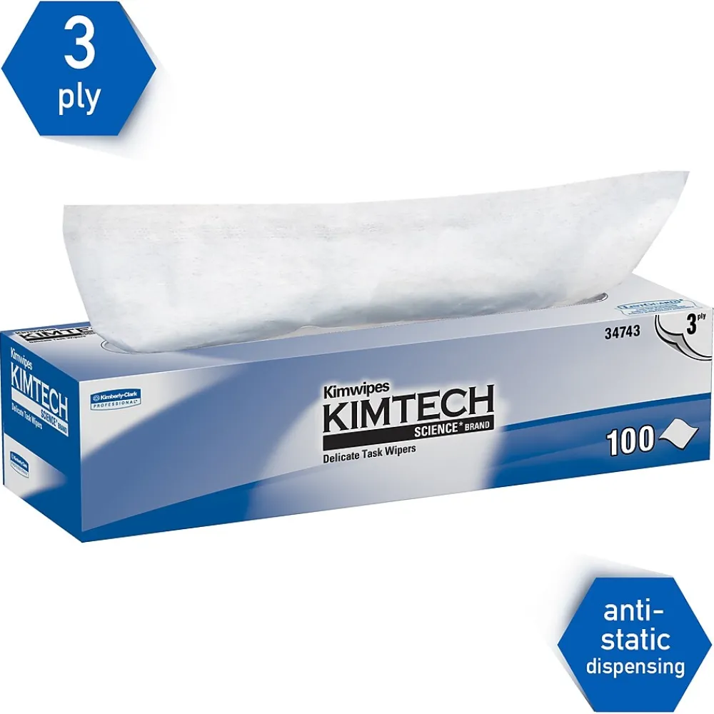 Kimwipes Delicate Task Wipers, 11.22" x 12.3", White, 3-ply, 100 Sheets/Box (34743)<Kimtech Science Online