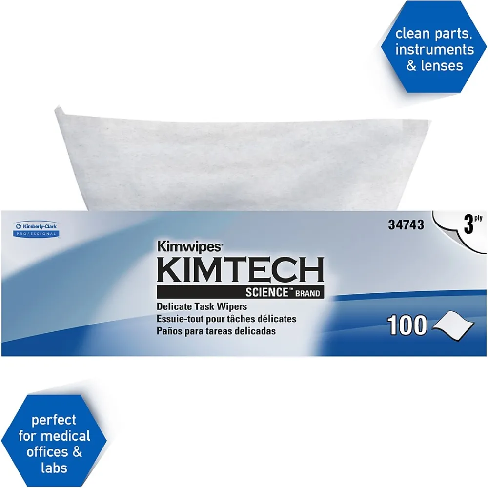 Kimwipes Delicate Task Wipers, 11.22" x 12.3", White, 3-ply, 100 Sheets/Box (34743)<Kimtech Science Online