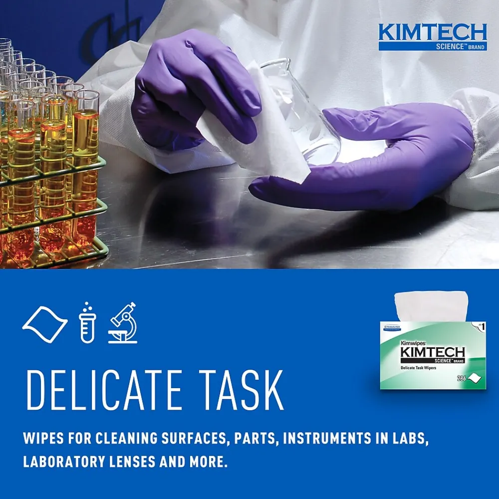 SCIENCE KIMWIPES Delicate Task Durable Fibers Cleaning Wipers, 8.4" x 4.4", White, 286 Wipers/Box (34155)<Kimtech Hot