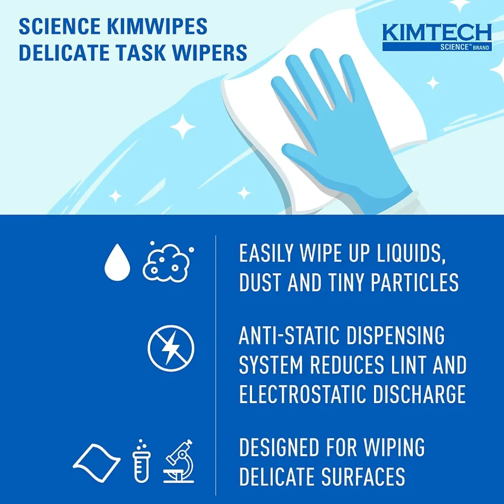 SCIENCE KIMWIPES Delicate Task Nylon Cleaning Wipers, 11.8", White, 198 Wipers/Box, 15/Carton (34133)<Kimtech Hot