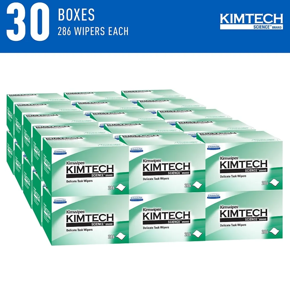 SCIENCE KIMWIPES Delicate Task Durable Fibers Cleaning Wipers, 8.4" x 4.4", White, 286 Wipers/Box, 30/Carton (34120)<Kimtech Clearance