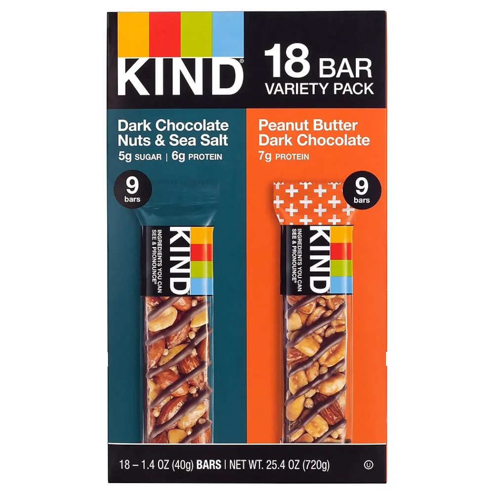 KIND Dark Chocolate Nuts & Sea Salt and Peanut Butter Dark Chocolate Variety Pack, 1.4 oz, 18/Pack (220-02414)