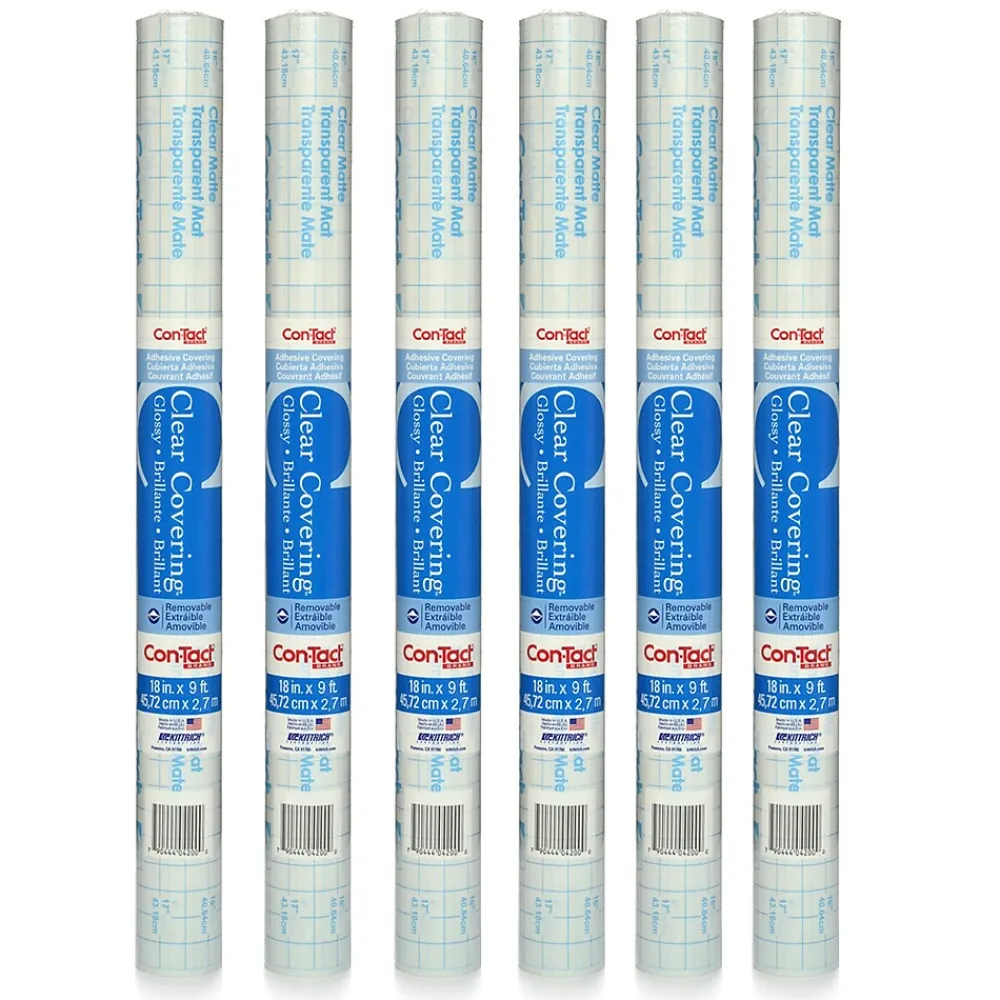 Shelving*Kittrich Con-Tact 18" x 9' Vinyl Adhesive, Glossy, Clear, 6 Rolls (KIT09FC9D73-6)