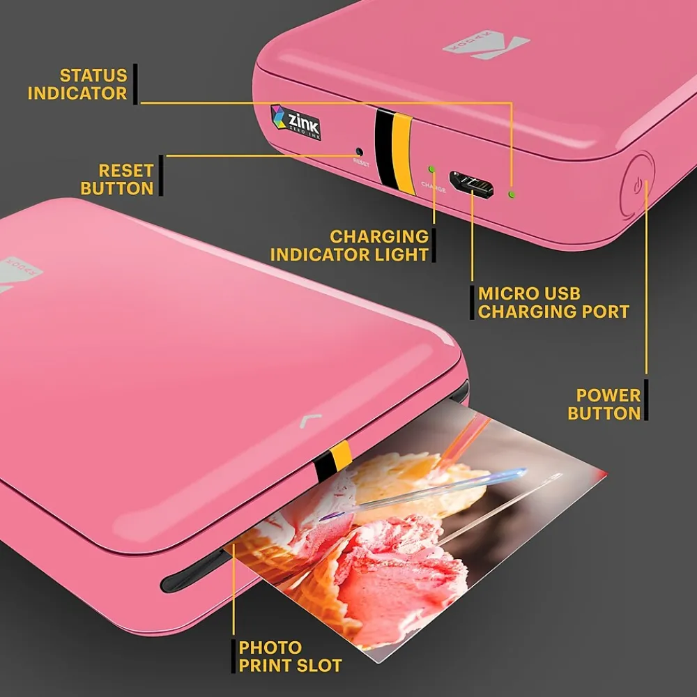 Kodak Step Mobile Zero Ink Instant Photo Printer, Single-Function, Pink (RODMP20AMZP)