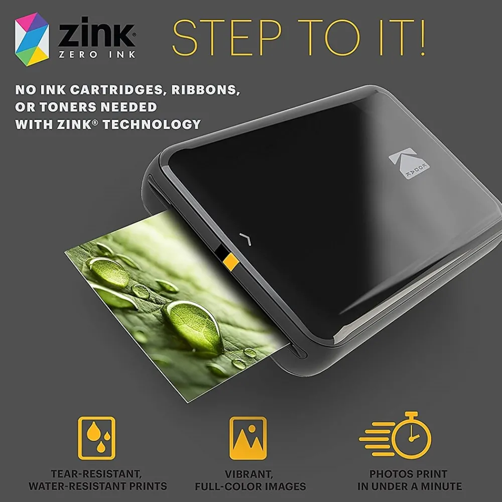 Kodak Step Mobile Zero Ink Instant Photo Printer, Single-Function, Black (RODMP20AMZBL)