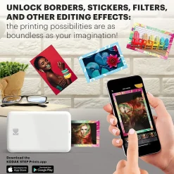 Kodak Step Mobile Zero Ink Instant Photo Printer, Single-Function, White (RODMP20AMZW)