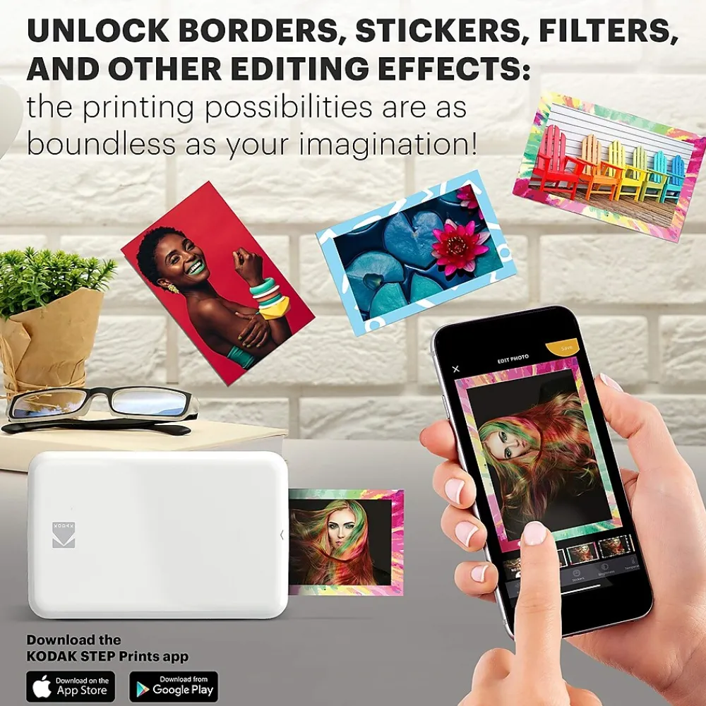Kodak Step Mobile Zero Ink Instant Photo Printer, Single-Function, White (RODMP20AMZW)