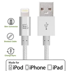 LAX Apple MFi Certified Lightning to USB Cable for Charge Sync 10ft - Silver<LAX Gadgets