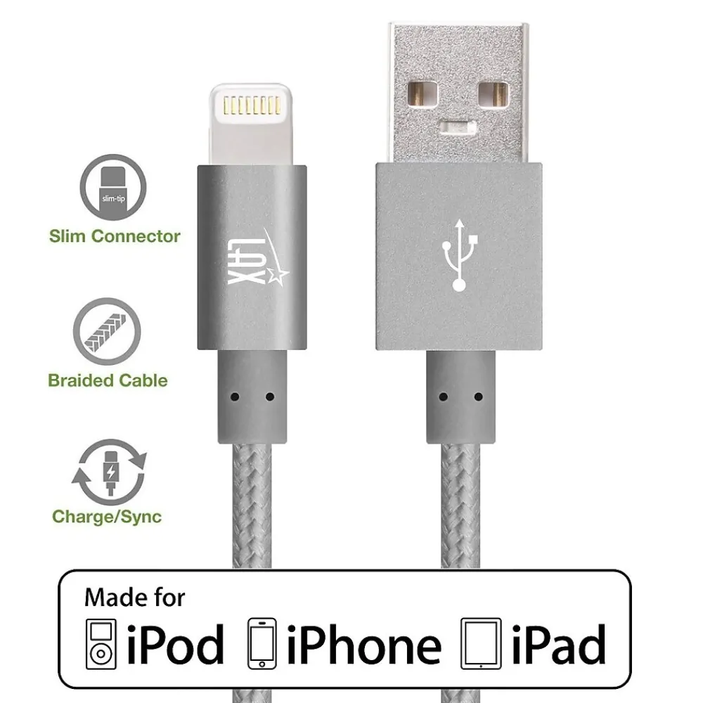 LAX Apple MFi Certified Lightning to USB Cable for Charge Sync 6ft, Gray<LAX Gadgets Hot