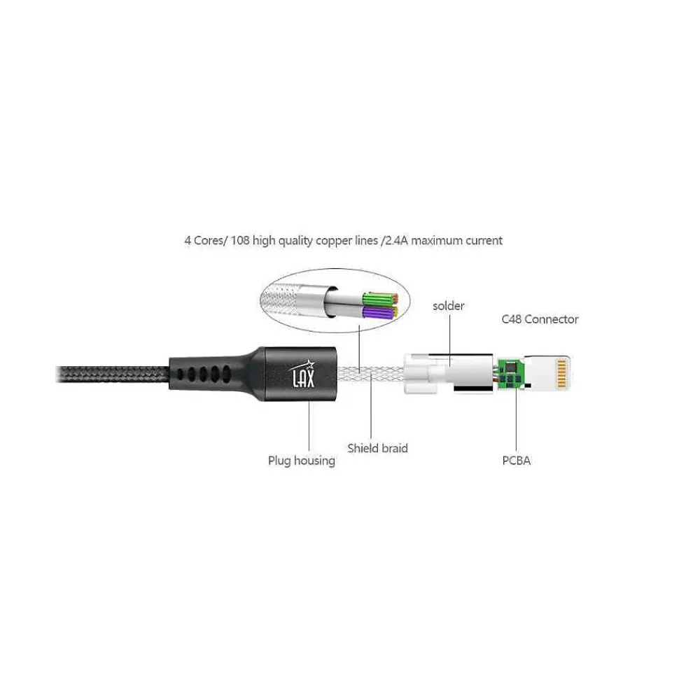 Lightning to USB Cable for iPhone/iPad/iPod touch, Black (LX-4BK)<LAX Gadgets Discount