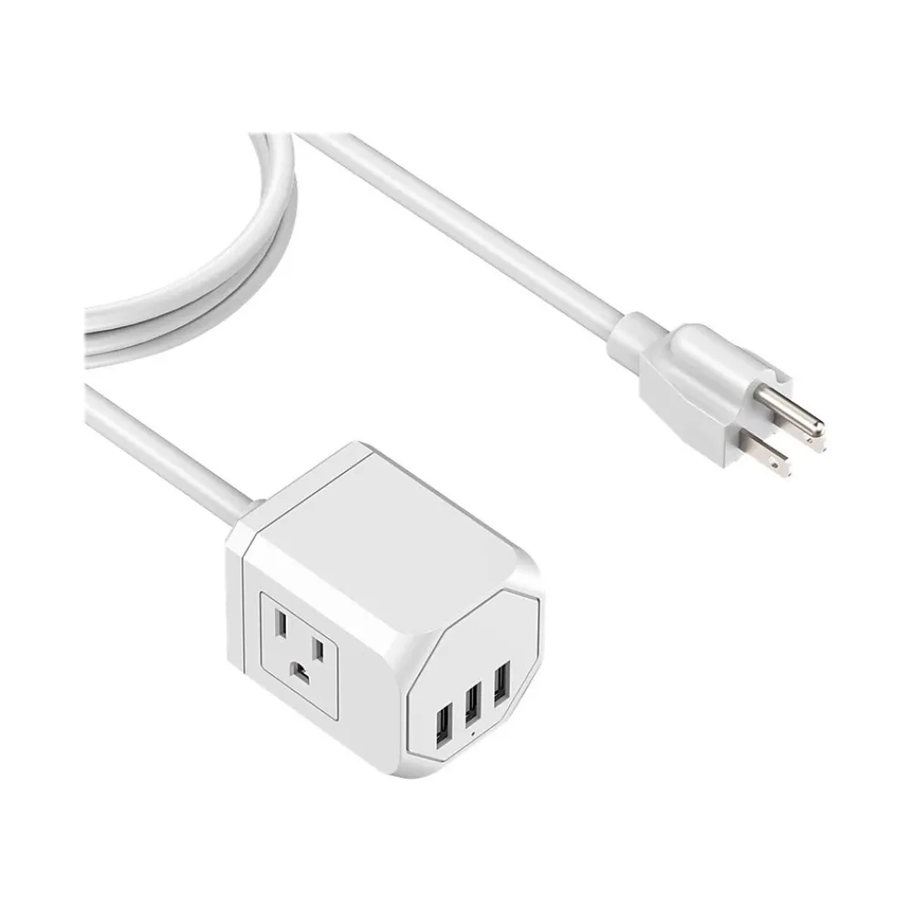 LAX Gadgets 3-Outlet 3-USB Port Surge Protector, 5', White (OUT3X3WH)