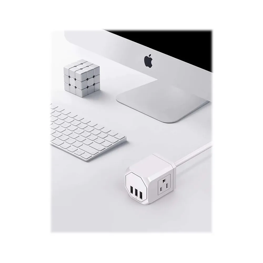 LAX Gadgets 3-Outlet 3-USB Port Surge Protector, 5', White (OUT3X3WH)