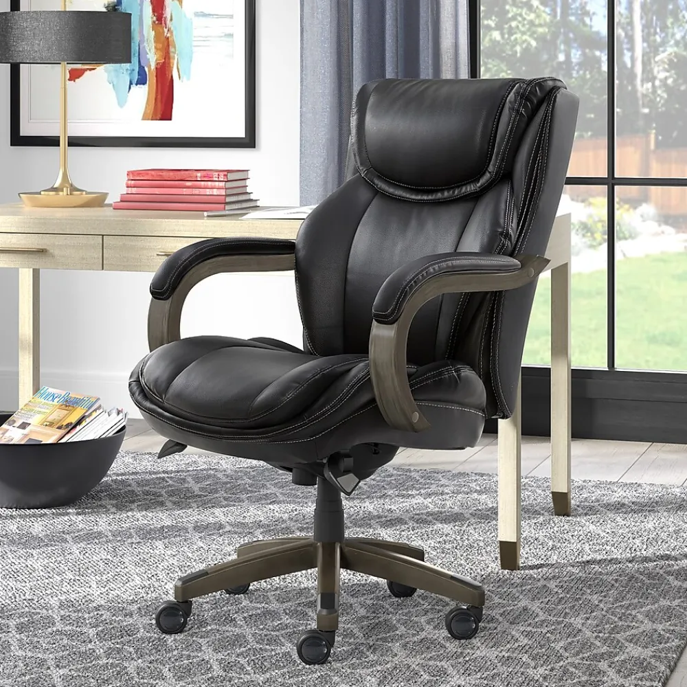 Office Chairs*La-Z-Boy Harnett Ergonomic Faux Leather Swivel Executive Chair, Black (46253A)