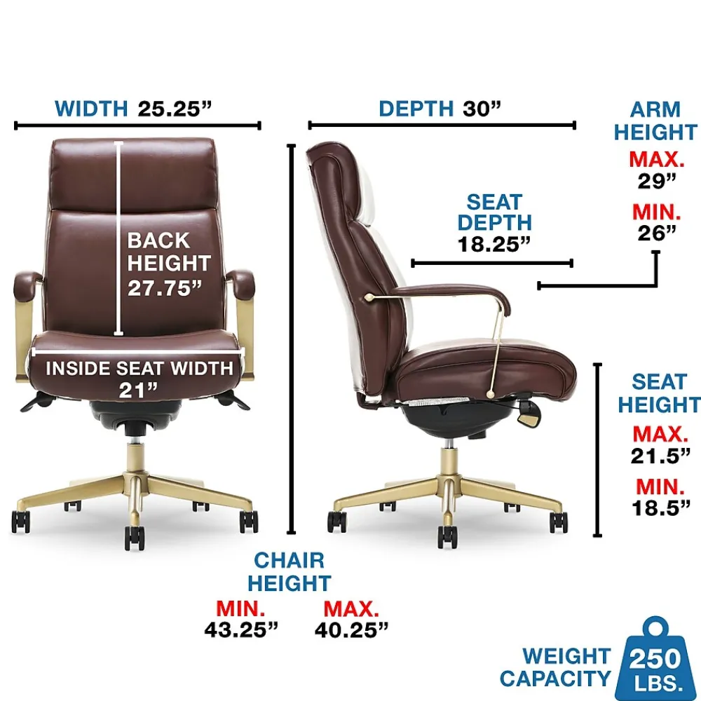 Office Chairs*La-Z-Boy Melrose Ergonomic bonded Leather Swivel Executive Chair, Brown (CHR10084C)