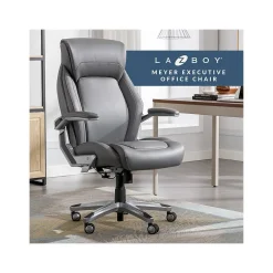 Office Chairs*La-Z-Boy Meyer Ergonomic Bonded Leather Swivel Executive Chair, (60082-GRY) Gray