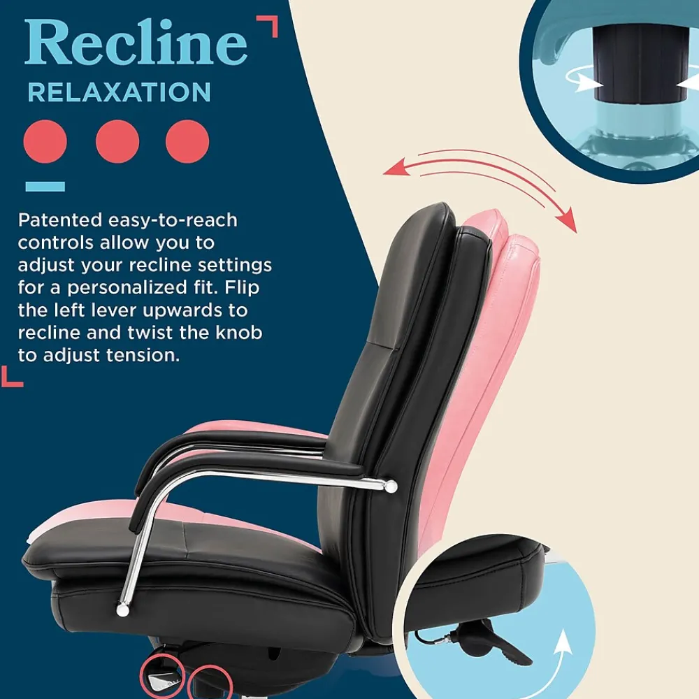Office Chairs*La-Z-Boy Opus Ergonomic Bonded Leather Swivel Executive Chair, Black and Chrome (CCHR10015D)