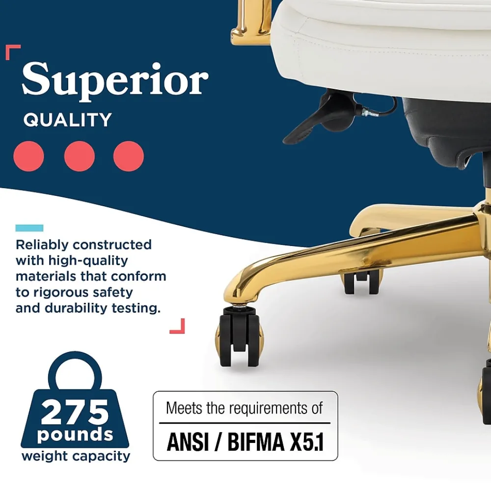 Office Chairs*La-Z-Boy Opus Ergonomic Bonded Leather Swivel Executive Chair, White and Gold (CCHR10015A)