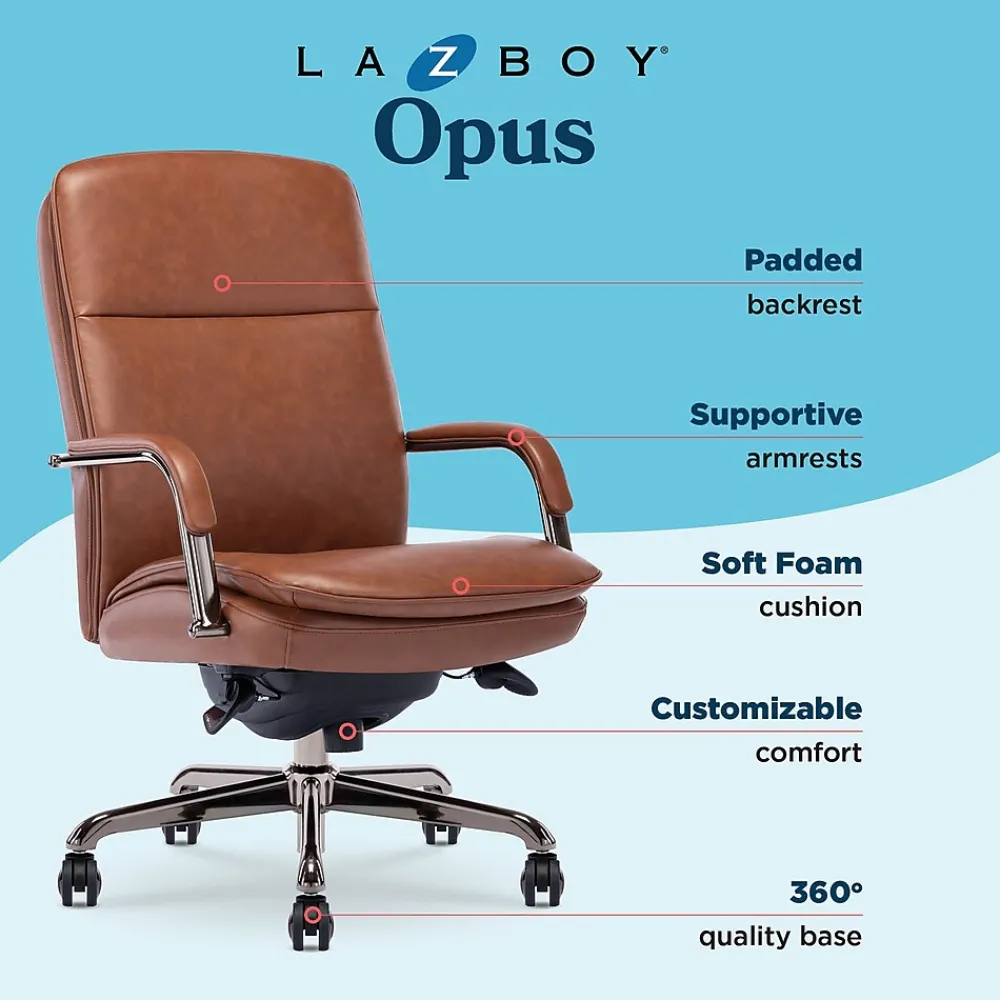 Office Chairs*La-Z-Boy Opus Ergonomic Bonded Leather Swivel Executive Chair, Cognac and Graphite (CCHR10015C)