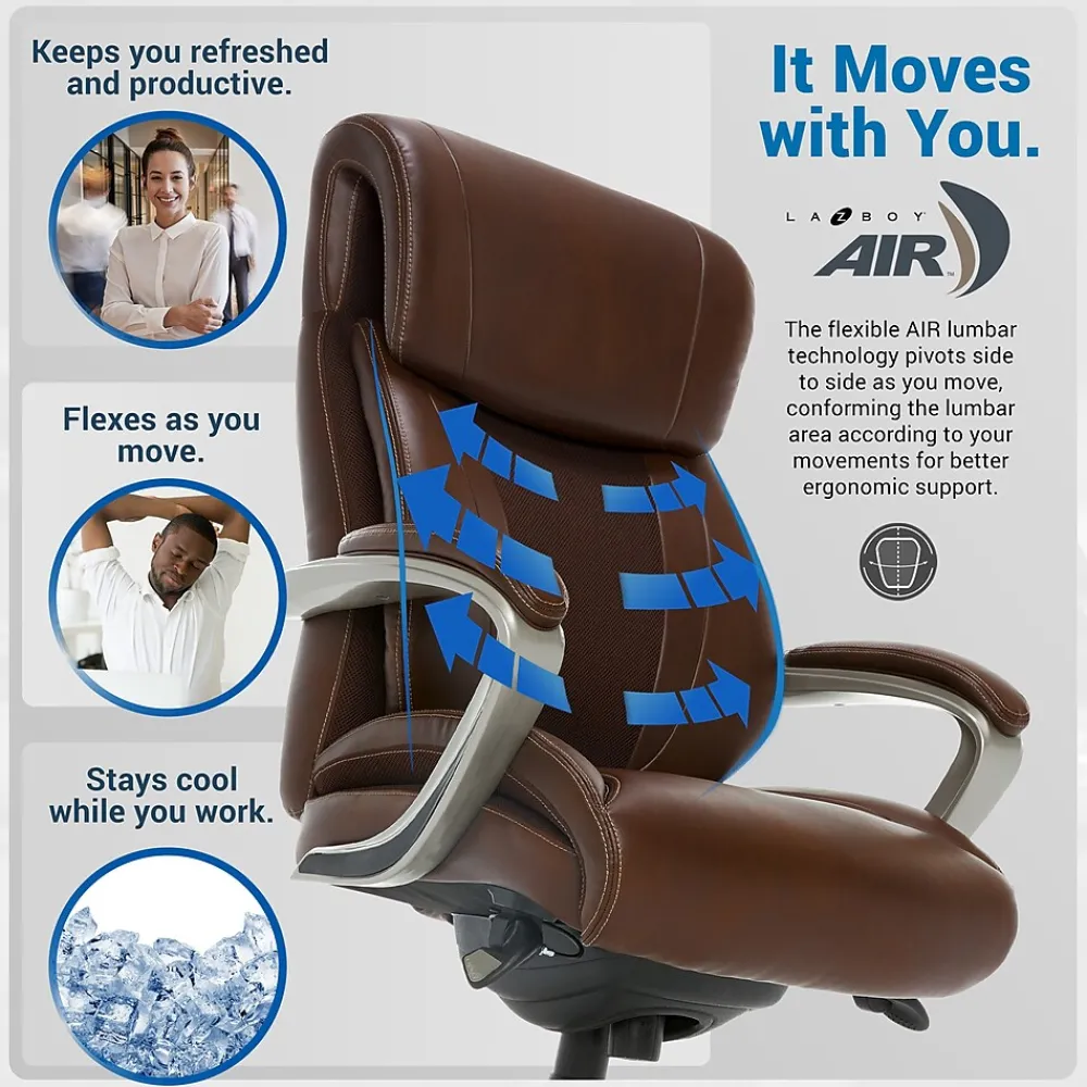 Office Chairs*La-Z-Boy Salerno Ergonomic Bonded Leather Swivel Executive Chair, Brown (45778-BRN)