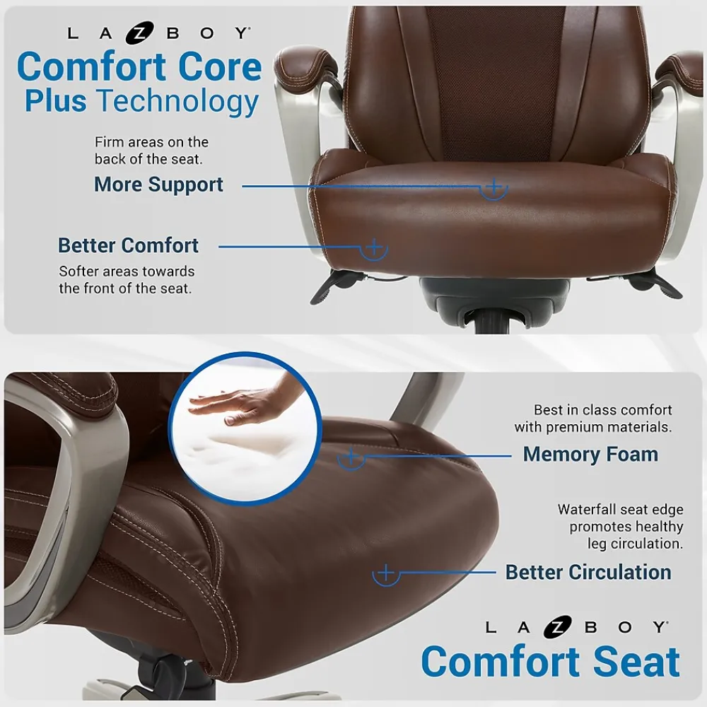 Office Chairs*La-Z-Boy Salerno Ergonomic Bonded Leather Swivel Executive Chair, Brown (45778-BRN)